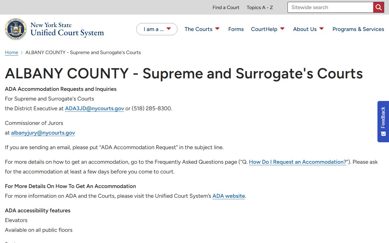 Albany County Supreme and Surrogate's Courts landing page