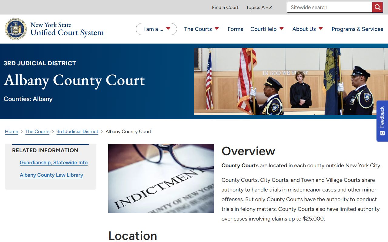 Albany County Court records portal, Third Judicial District County Court page