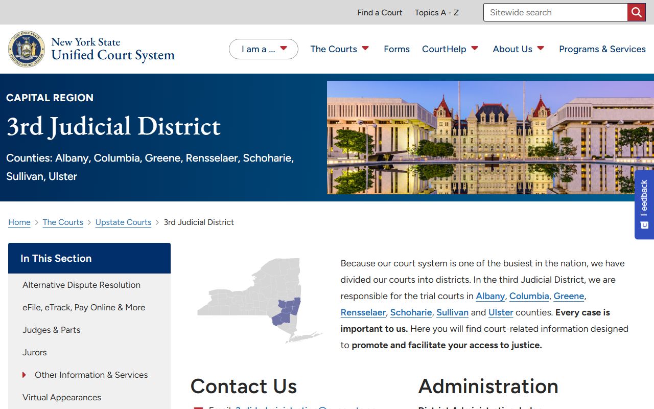 Albany County Court records portal, Third Judicial District homepage