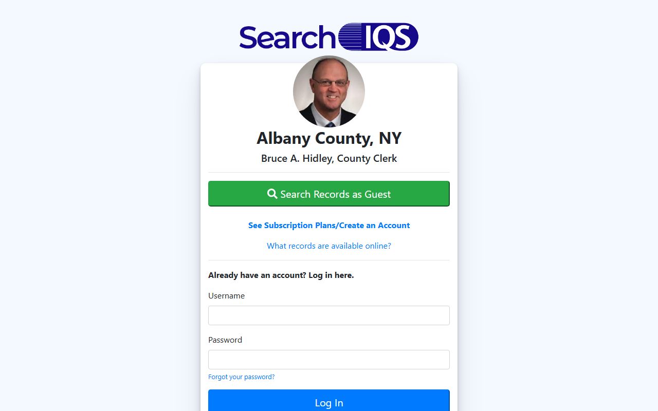 Albany County Clerk court records portal on IQS