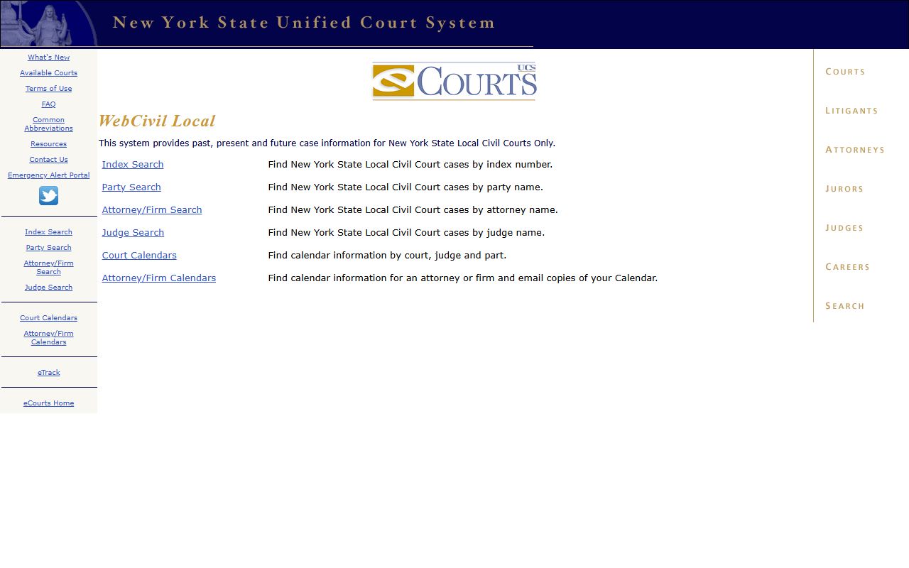 Albany County court records search on the WebCivil Local portal