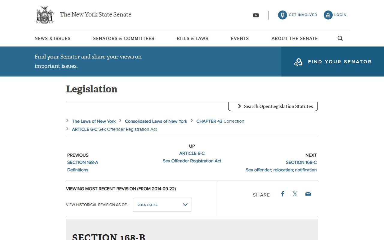 Albany County arrest records and sex offender registry statute Correction Law 168-B