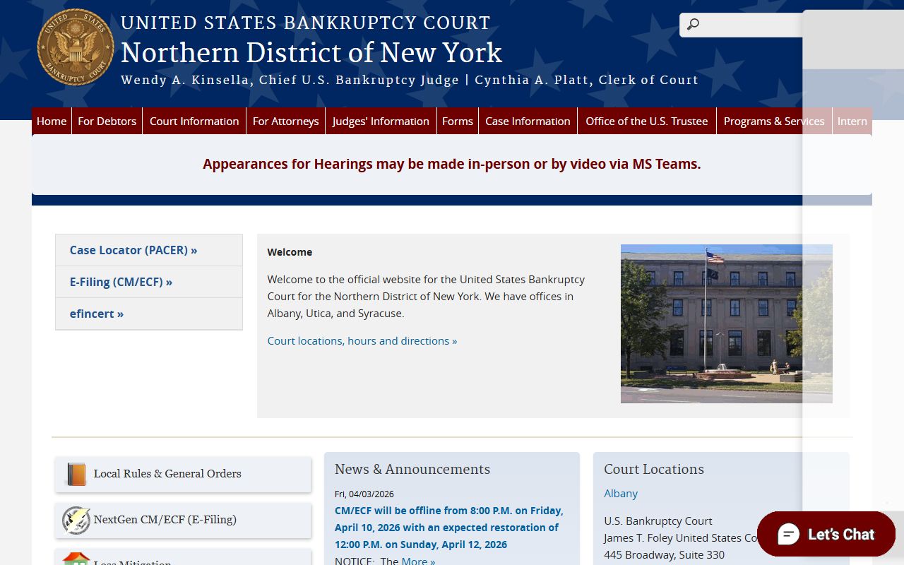 Albany County federal bankruptcy dockets at the Northern District of New York