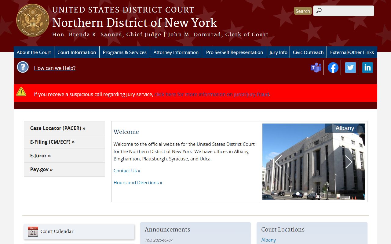 Albany County federal court dockets through Northern District of New York