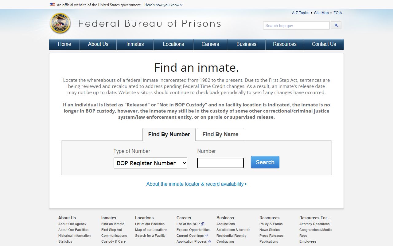 Albany County federal inmate search through the BOP locator