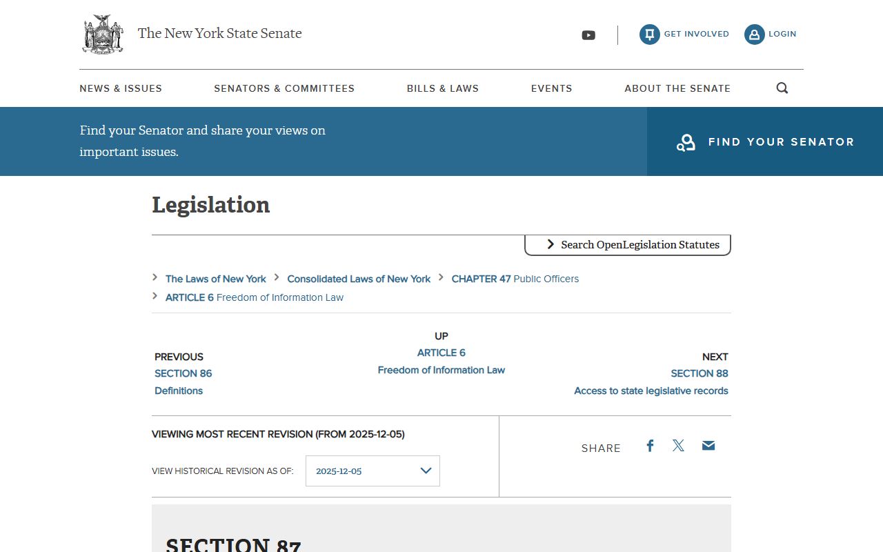 Albany County public records access and exemptions under Public Officers Law 87